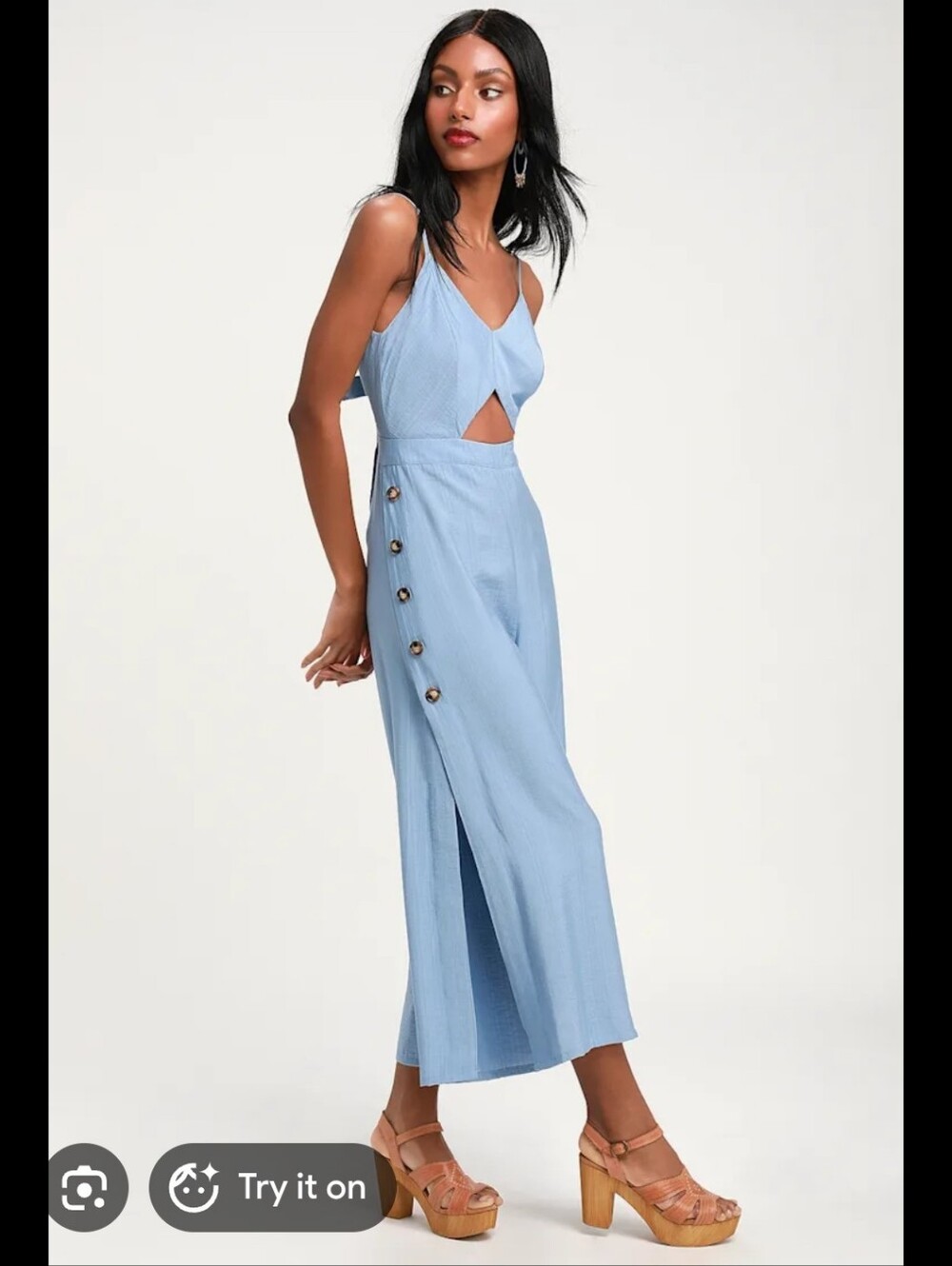 Lulu's Light Blue Cutout Culotte Jumpsuit with Side Buttons